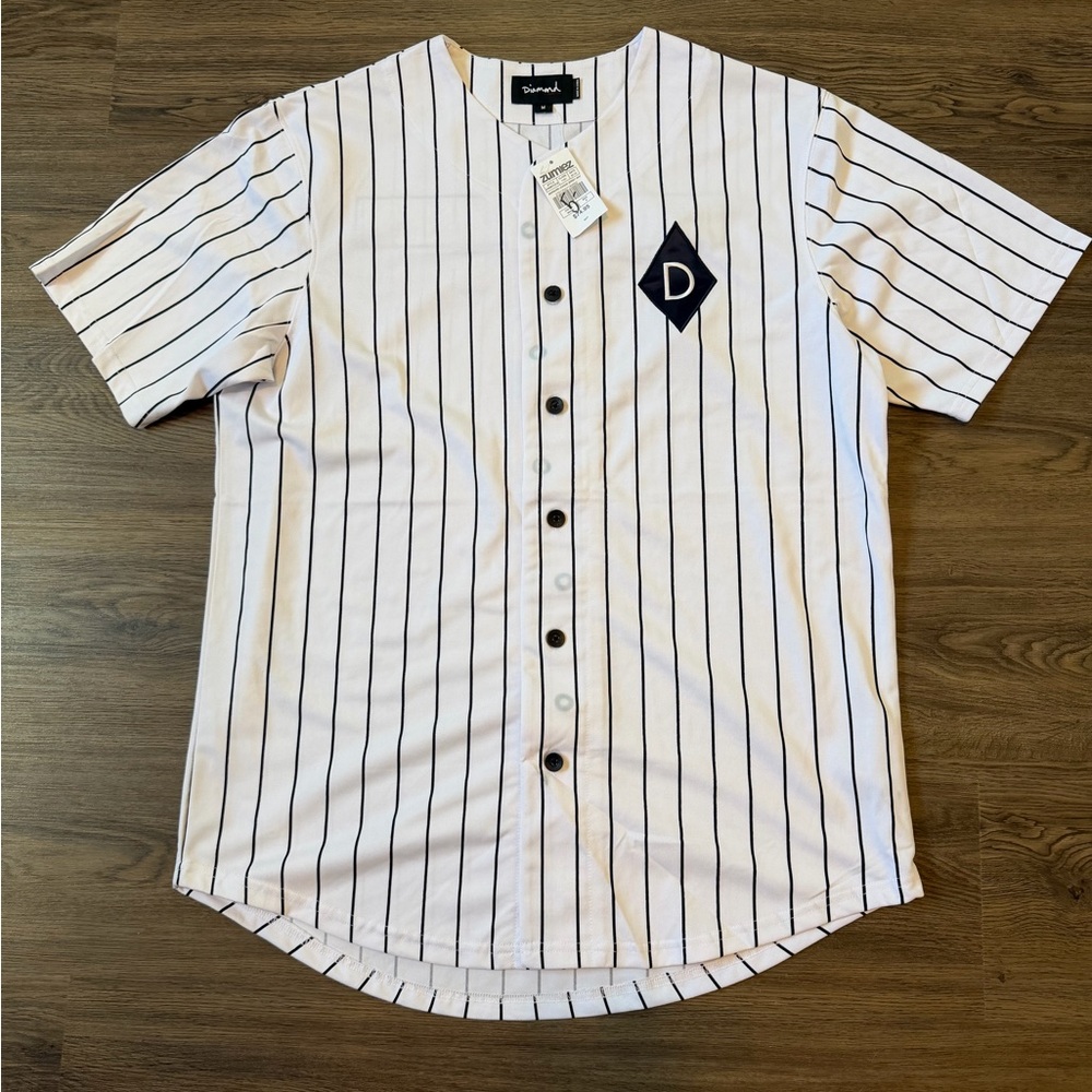 NEW Diamond Supply Co Men’s Medium Baseball Pinstripe Black & White Jersey